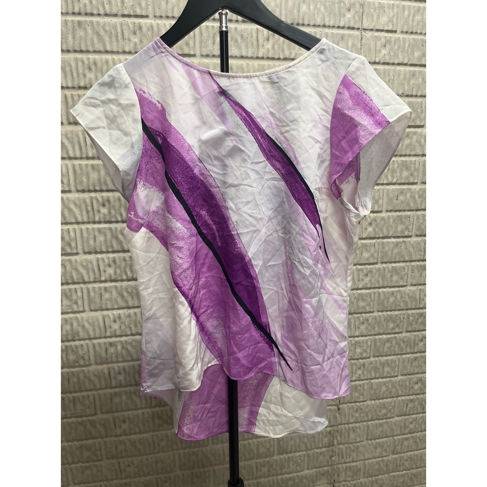 White House‎ Black Market Petites Silk Abstract Print Blouse Top Purple White M